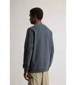 WOOLRICH Felpa girocollo in puro cotone tinta in capo con logo ricamato
