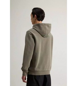 WOOLRICH Felpa con cappuccio in puro cotone tinta in capo con logo ricamato
