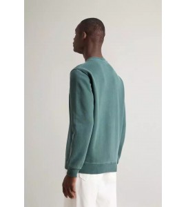 WOOLRICH Felpa girocollo in puro cotone tinta in capo con logo ricamato