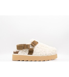 COLORS OF CALIFORNIA Sabot platform in pelo teddy con cinturino in pelle