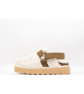 COLORS OF CALIFORNIA Sabot platform in pelo teddy con cinturino in pelle