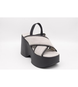 VIC MATIE' Yoko ciabatta denim sabbia/nera