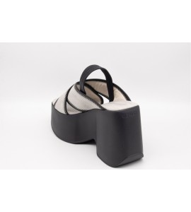 VIC MATIE' Yoko ciabatta denim sabbia/nera