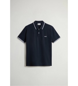 WOOLRICH Polo Monterey in piquet di cotone elasticizzato con bordi a righe