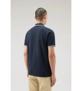 WOOLRICH Polo Monterey in piquet di cotone elasticizzato con bordi a righe