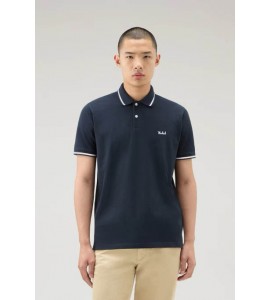 WOOLRICH Polo Monterey in piquet di cotone elasticizzato con bordi a righe