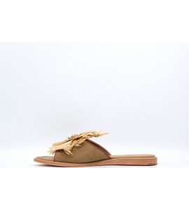 CORAL BLUE Sandalo in pelle con fiore in rafia