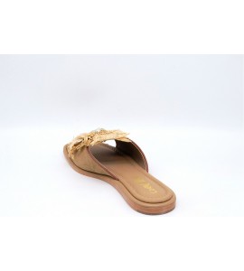 CORAL BLUE Sandalo in pelle con fiore in rafia