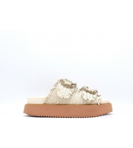CORAL BLUE Sandalo platform in pelle intrecciata