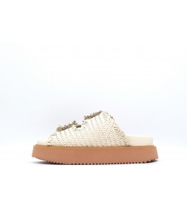 CORAL BLUE Sandalo platform in pelle intrecciata