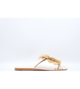CORAL BLUE Sandalo in pelle con fiore in rafia