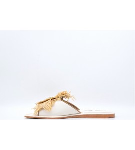CORAL BLUE Sandalo in pelle con fiore in rafia