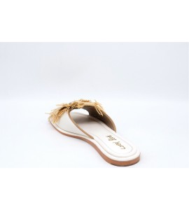 CORAL BLUE Sandalo in pelle con fiore in rafia