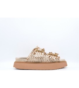 CORAL BLUE Sandalo platform in pelle intrecciata