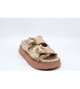 CORAL BLUE Sandalo platform in pelle intrecciata