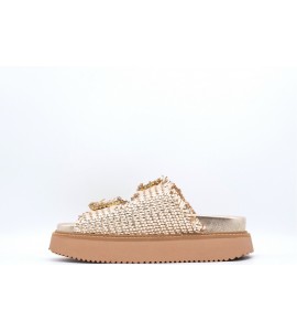 CORAL BLUE Sandalo platform in pelle intrecciata