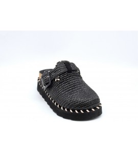 COLORS OF CALIFORNIA Sabot platform in rafia con infilature a constrasto