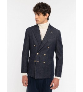 PAOLONI Giacca doppiopetto lavata in denim stretch