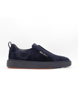 SANTONI Sneaker slip-on da uomo in suede blu