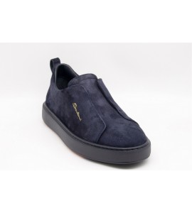 SANTONI Sneaker slip-on da uomo in suede blu