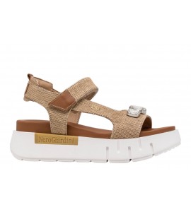 NERO GIARDINI sandalo con PLATFORM E617061D/420 PAGLIA NATURAL