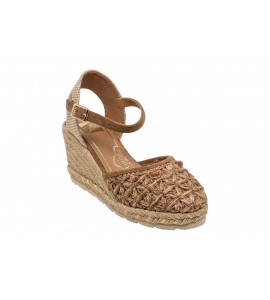 O-JOO sandalo con zeppa OL61501A GERI FLOWER NATURAL