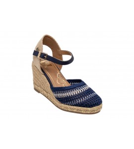 O-JOO sandalo con zeppa OL61530A GERI CROCHET NAVY