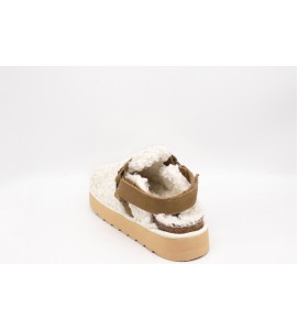 COLORS OF CALIFORNIA Sabot platform in pelo teddy con cinturino in pelle