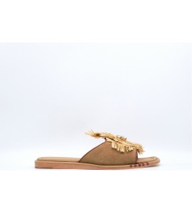 CORAL BLUE Sandalo in pelle con fiore in rafia