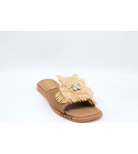 CORAL BLUE Sandalo in pelle con fiore in rafia