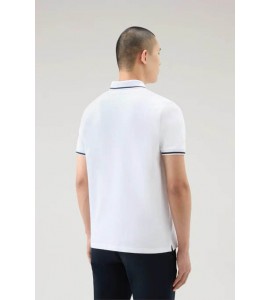 WOOLRICH Polo Monterey in piquet di cotone elasticizzato con bordi a righe