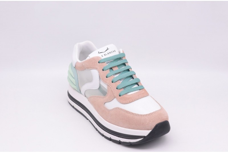 Sneakers Voile Blanche Donna In Pelle E Cavallino - Bianco, Tacco 4cm, Con Lacci