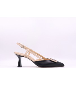 MOT CLE' SLINGBACK IN PELLE NERA/BEIGE