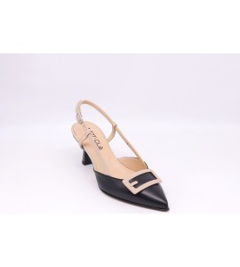 MOT CLE' SLINGBACK IN PELLE NERA/BEIGE