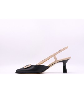 MOT CLE' SLINGBACK IN PELLE NERA/BEIGE