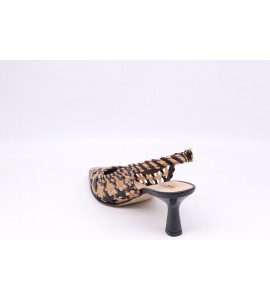 MOT CLE' SLINGBACK IN PELLE BEIGE/NERO