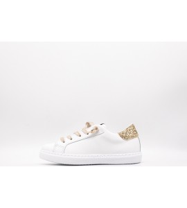 2STAR SNEAKERS LOW IN PELLE BIANCA - DETTAGLI IN GLITTER DORATO