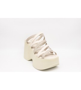 VIC MATIE' YOKO CIABATTA INCROCI IN MORBIDA PELLE NAPPATA AVORIO/GRIGIA