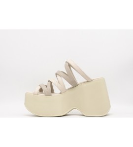 VIC MATIE' YOKO CIABATTA INCROCI IN MORBIDA PELLE NAPPATA AVORIO/GRIGIA