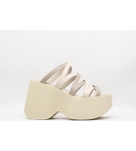 VIC MATIE' YOKO CIABATTA INCROCI IN MORBIDA PELLE NAPPATA AVORIO/GRIGIA