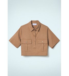 GAELLE Camicia In Twill Cropped Nocciola