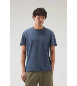 WOOLRICH T-shirt tinta in capo in puro cotone con stampa