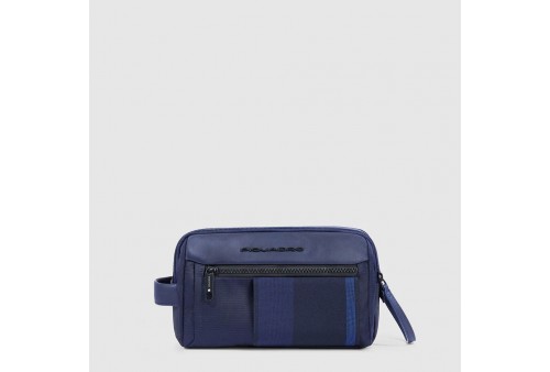 PIQUADRO Beauty case uomo in tessuto riciclato e pelle
