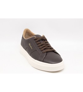 SANTONI Double Buckle Sneaker da uomo in pelle bottalata testa di moro