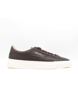SANTONI Double Buckle Sneaker da uomo in pelle bottalata testa di moro