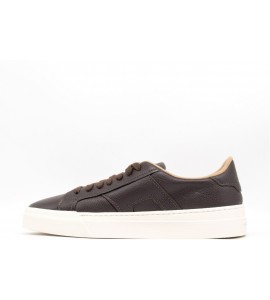 SANTONI Double Buckle Sneaker da uomo in pelle bottalata testa di moro