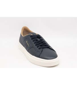 SANTONI Double Buckle Sneaker da uomo in pelle bottalata blu
